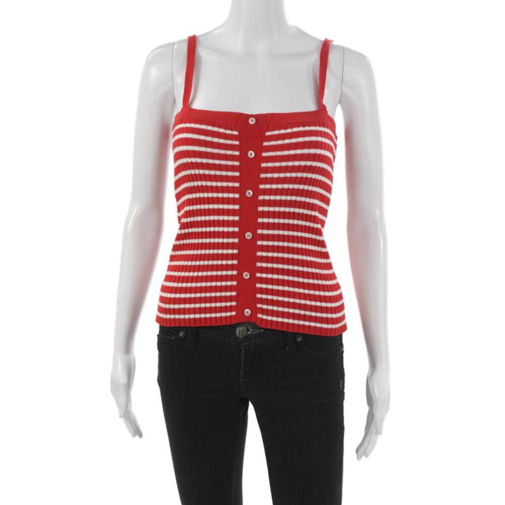 Rouje Womens Red Striped Cotton Square Neck Sleeveless Camisole Button Size 36